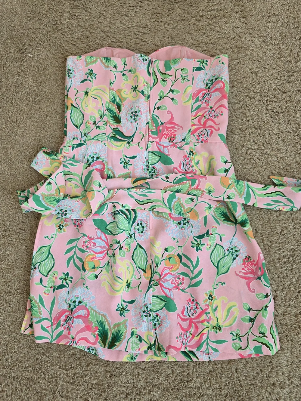 Lilly Pulitzer Pink Floral Strapless Romper with Green Accents - Picture 2 of 8